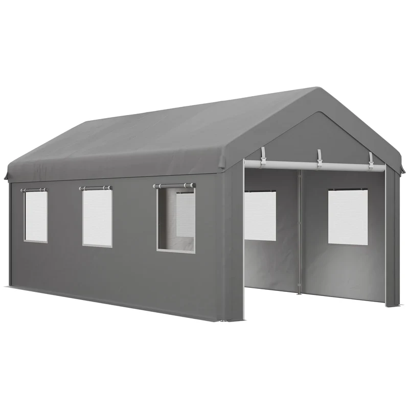 Outsunny Abri Garage 6x3 M Étanche avec Parois Latérales Amovibles Gris