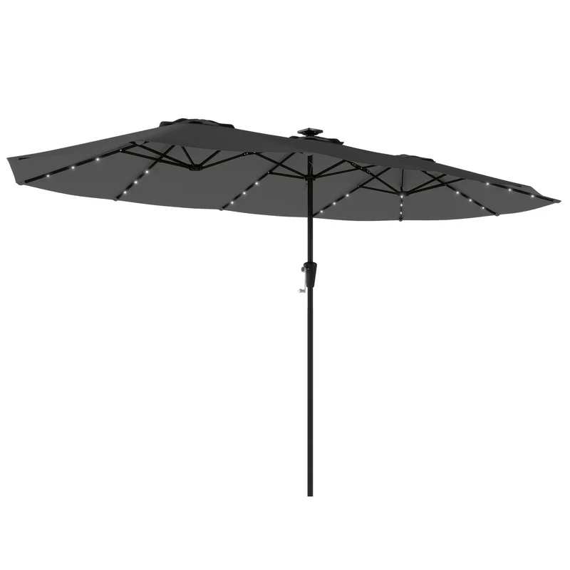 Outsunny Parasol Double 4x2 M Avec 36 Lumières LED Manivelle UPF50+ Gris Foncé