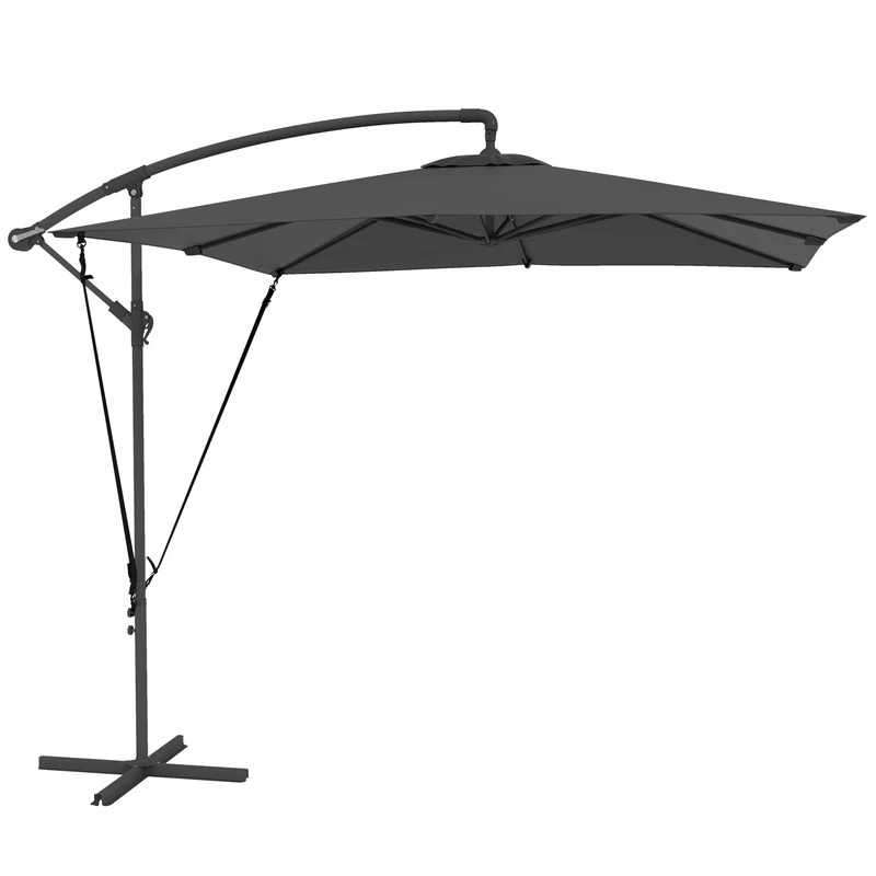 Outsunny Parasol Excentré 247x247 Cm Avec Base Croisée Manivelle Gris Foncé