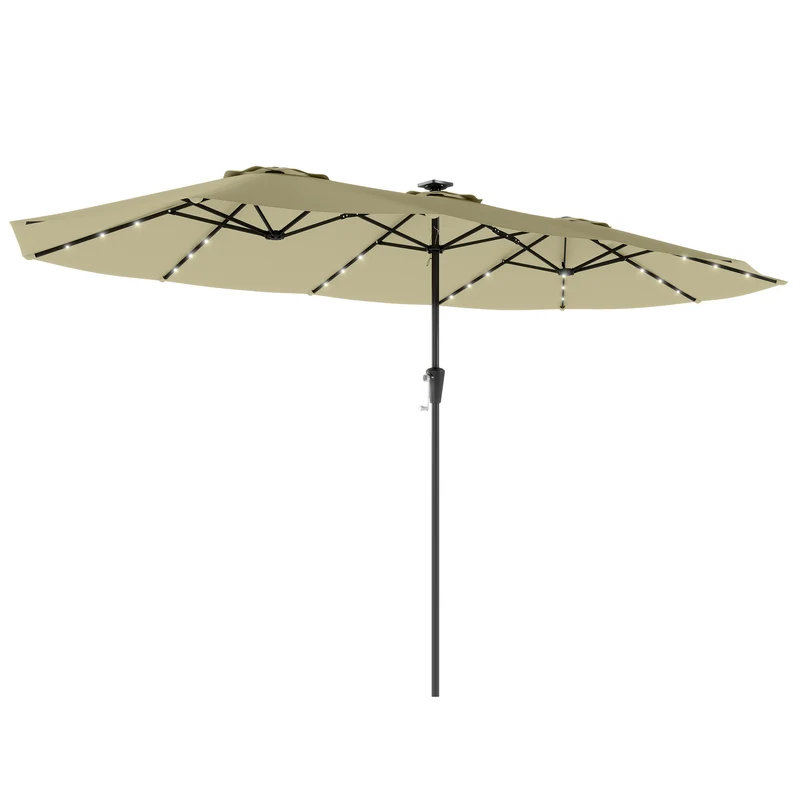 Outsunny Parasol Double 4x2 M Avec 36 Lumières Led Manivelle Upf50+ Beige