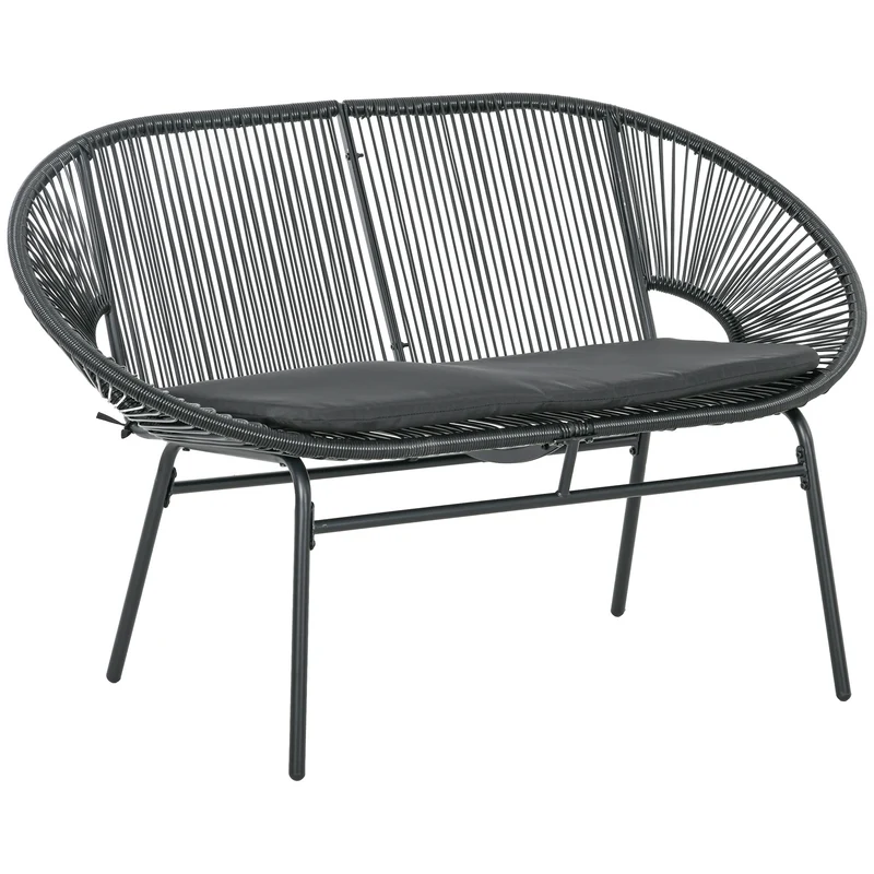 Outsunny Chaise Acapulco 2 Places avec Accoudoirs Coussins 132x72x83 cm Noir