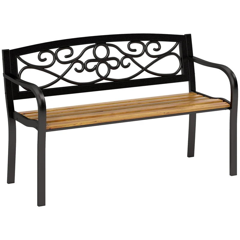Outsunny Banc de jardin extérieur 2 places 127x56x80 cm Noir et naturel
