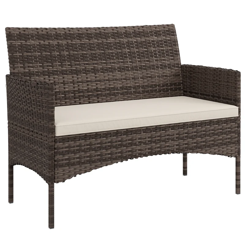 Outsunny Canapé d'Extérieur 2 Places en Rotin avec Coussin Lavable Kaki