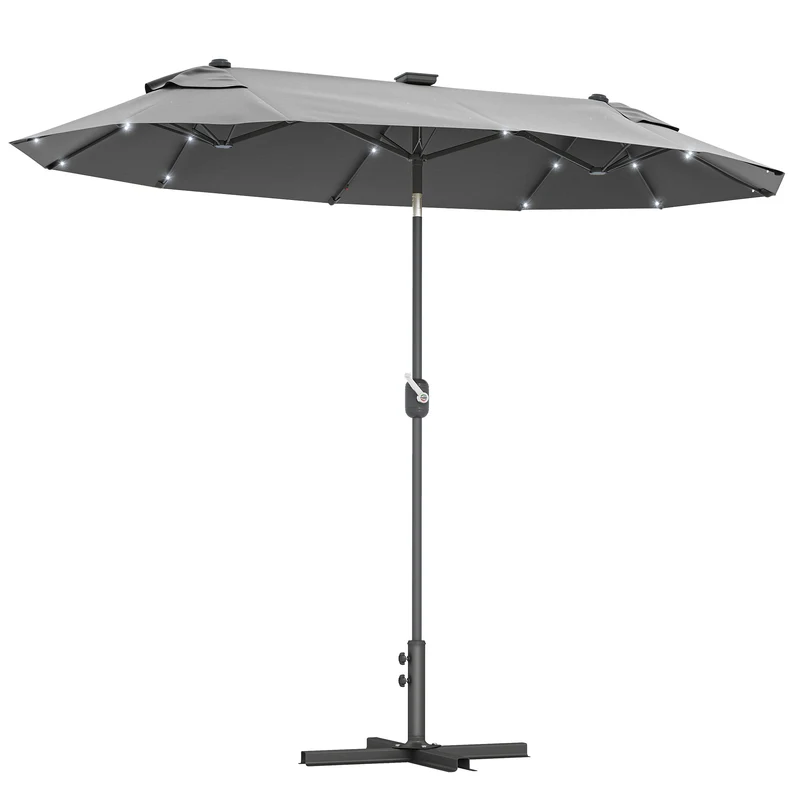 Outsunny Parasol double 295x150x219 cm avec lumières LED solaires gris