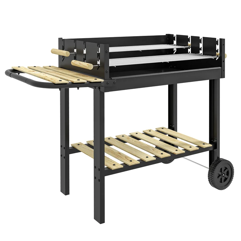 Outsunny Barbecue au Charbon de Bois 113x53,5x82,5 cm avec 2 Grilles à Hauteur Réglable