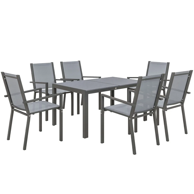 Outsunny Ensemble Table Et Chaises De Jardin 7 Pièces Avec Chaises Empilables Gris