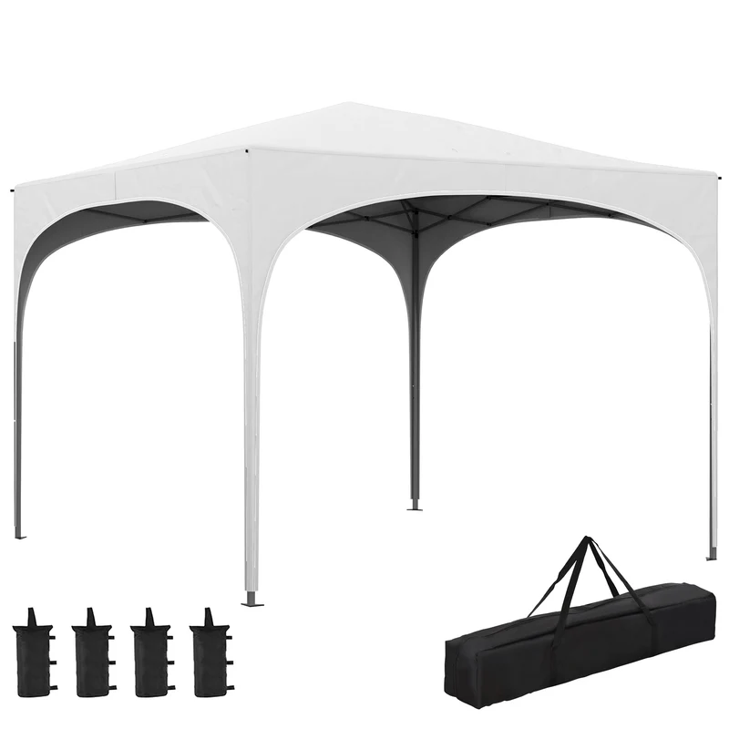 Outsunny Tente Pliable 3x3 M Hauteur Réglable Avec Sac De Transport Blanc