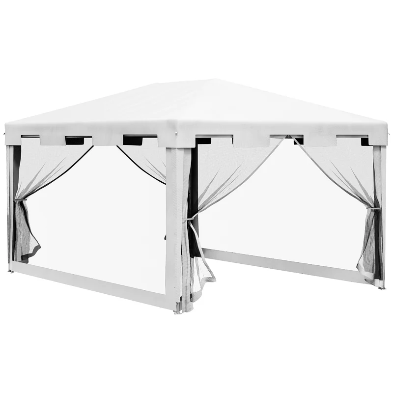 Outsunny Tonnelle de jardin 4x3 M avec 4 moustiquaires latérales noires et blanches