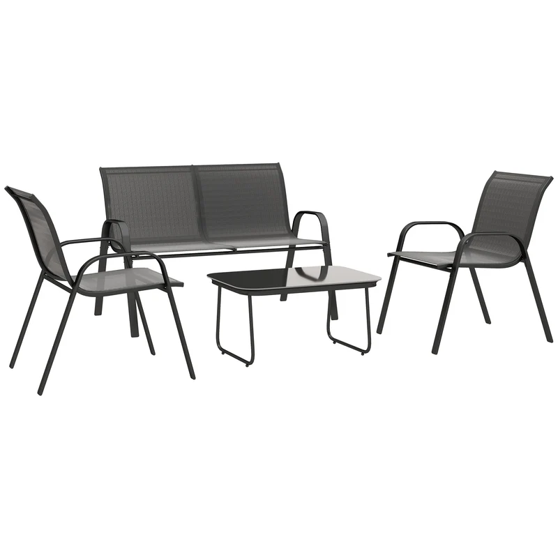 Outsunny Ensemble de jardin d'extérieur 4 pièces noir