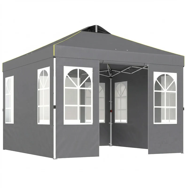 Outsunny Tente Pliante 3x3m Pop-up Hauteur Réglable Parois Latérales Amovibles Gris