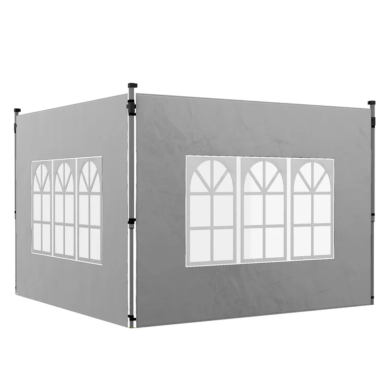 Outsunny Parois Latérales Pour Tonnelle De 2 Panneaux 295x195 Cm Avec Fenêtre Grises