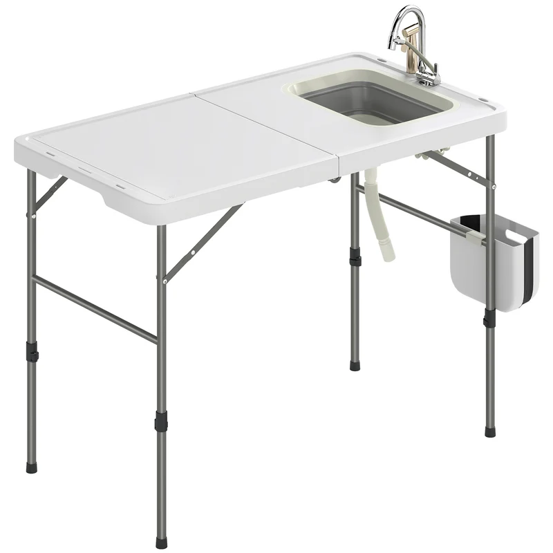 Outsunny Table de Camping Pliante avec Évier et Hauteur Réglable