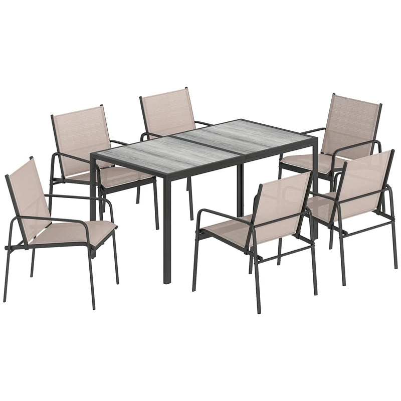 Outsunny Ensemble table et chaises de jardin 7 pièces avec chaises respirantes