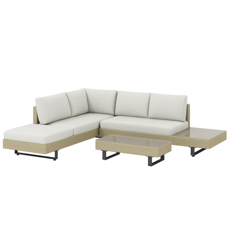 Outsunny Ensemble de Mobilier de Jardin d'Extérieur en Rotin 3 Pièces Coussins Beige