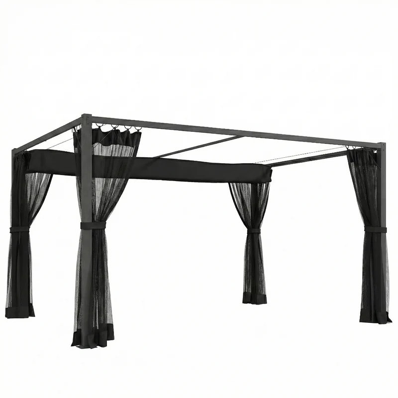 Outsunny Pergola de jardin 3x4 m avec toit rétractable et 4 parois latérales en maille Grise