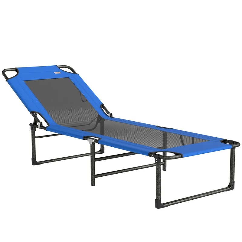 Outsunny Chaise Longue Pliante Dossier Réglable sur 4 Niveaux 175x58x68 Cm Bleu