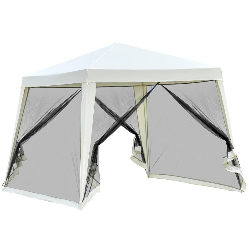Outsunny Tonnelle de Jardin 3x3 M Avec 4 Parois Latérales Moustiquaire Extérieure Crème