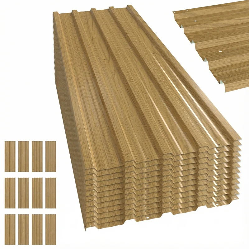 Outsunny Lot de 12 Panneaux de Toiture en Acier Galvanisé 129x45cm Naturel