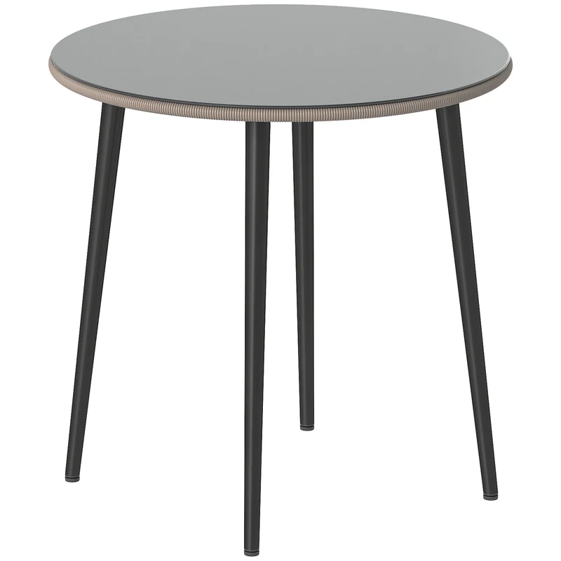 Outsunny Table à manger de jardin avec plateau en verre trempé 80x80x74 cm Gris