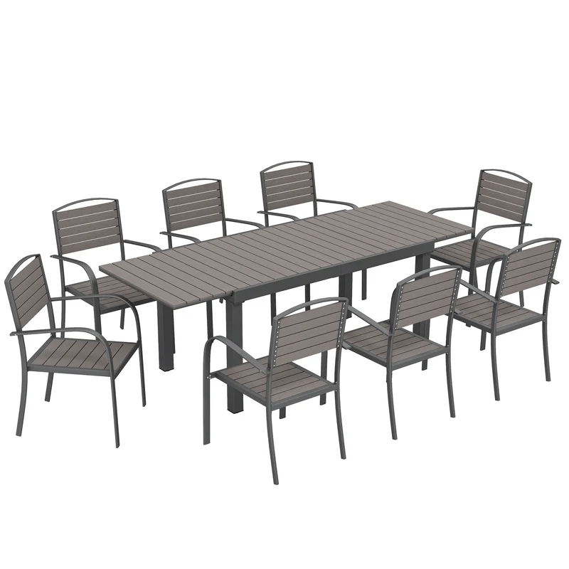 Outsunny Ensemble de table et chaises de jardin avec 8 chaises et table extensible gris