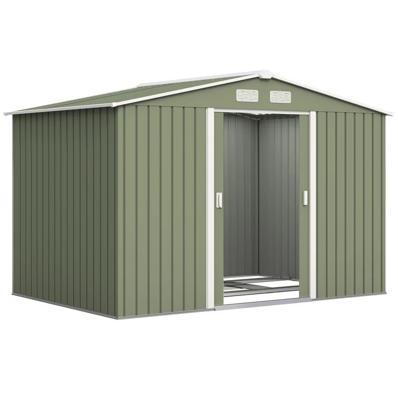 Outsunny Abri de Jardin Extérieur 4,9 m² 277x195x192 cm Vert Clair