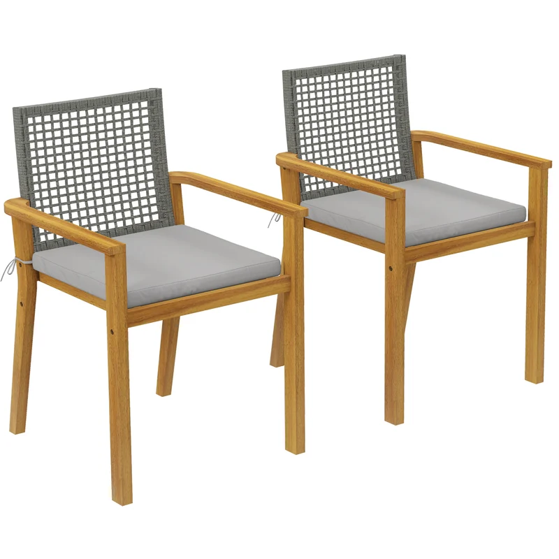 Outsunny Lot de 2 Chaises de Jardin d'Extérieur en Bois avec Coussins Amovibles