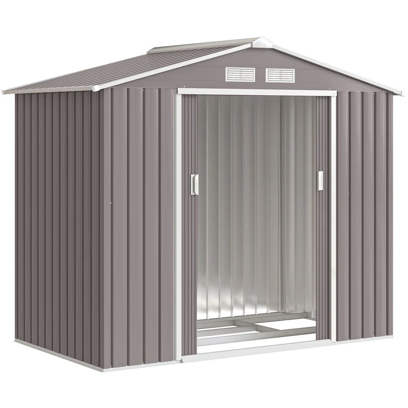 Outsunny Abri De Jardin 213x130x185 cm Avec 2 Portes Coulissantes Et 4 Fenêtres
