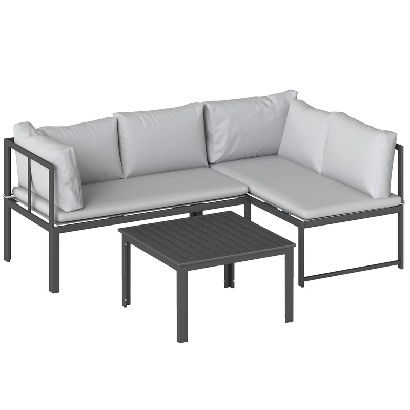 Outsunny Ensemble de jardin d'extérieur 3 pièces en forme de L avec coussins Gris