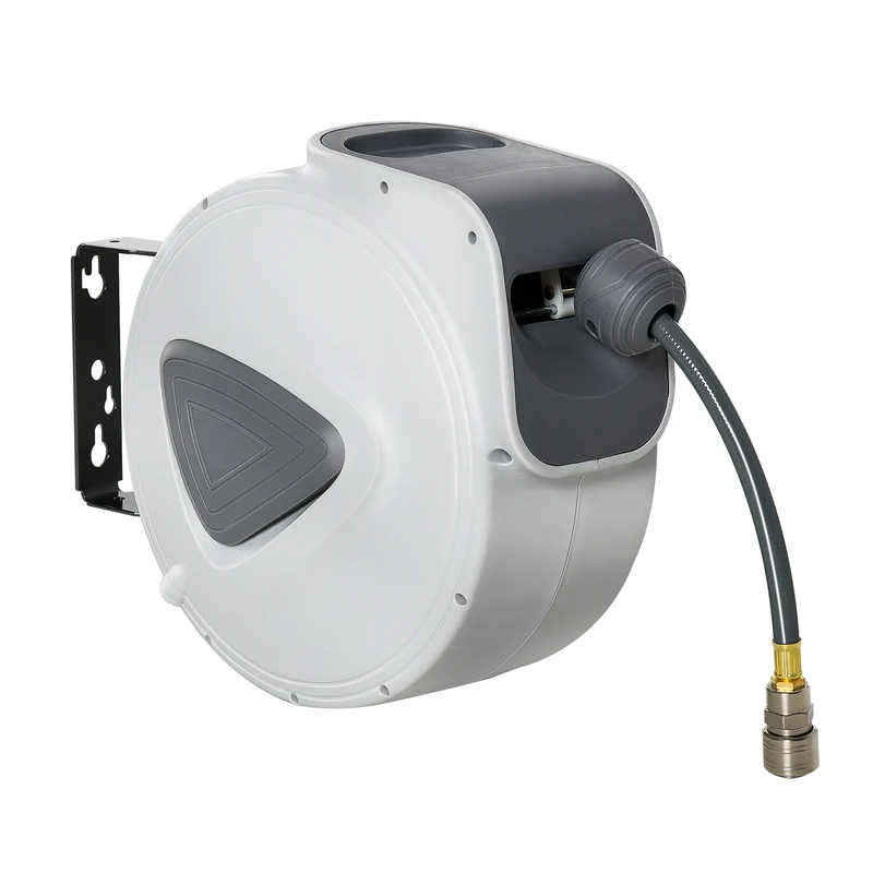Durhand Dévidoir de tuyau automatique 20 m Raccord 1/4" BSP Gris