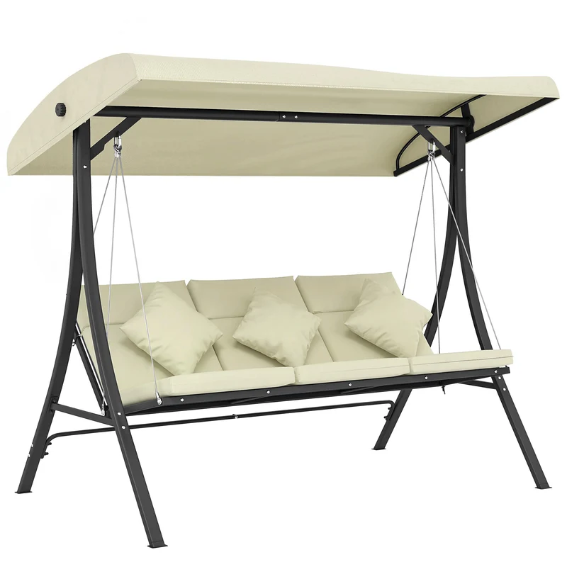 Outsunny Balancelle de Jardin 3 Places avec Toit Réglable 202x115x168 cm Beige