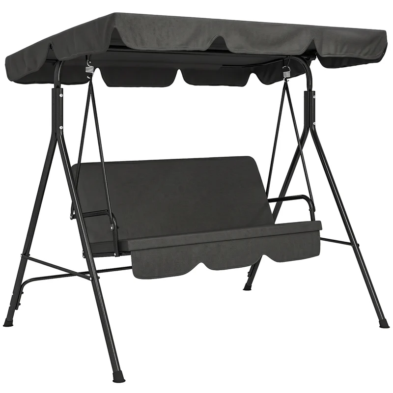 Outsunny Balançoire de jardin 3 places avec toit réglable 172x110x153cm Noir