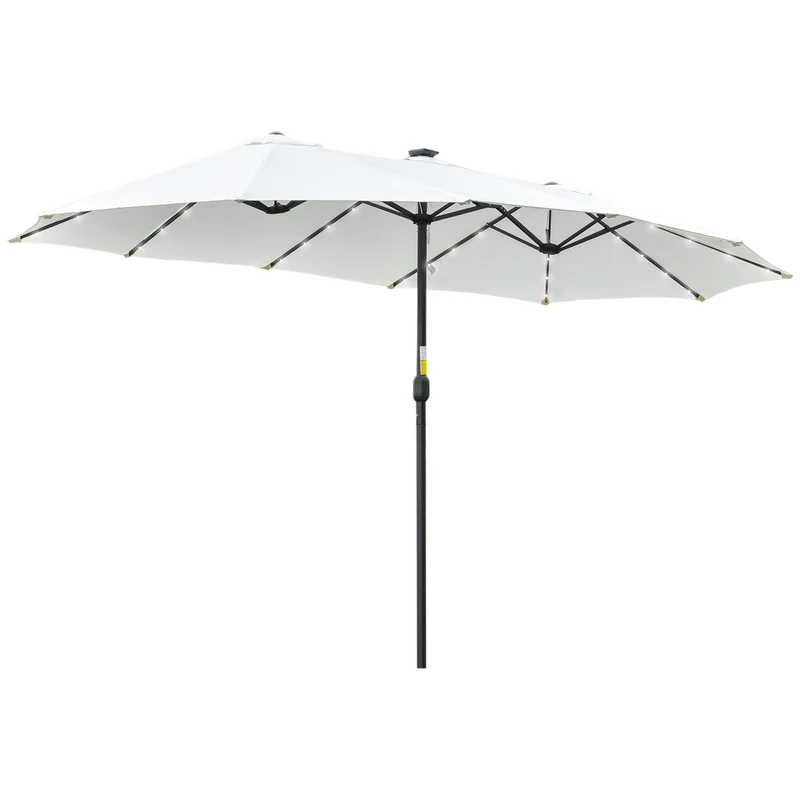 Outsunny Parasol Double de Jardin avec 48 Lumières LED Solaires 450x265x240 cm Crème