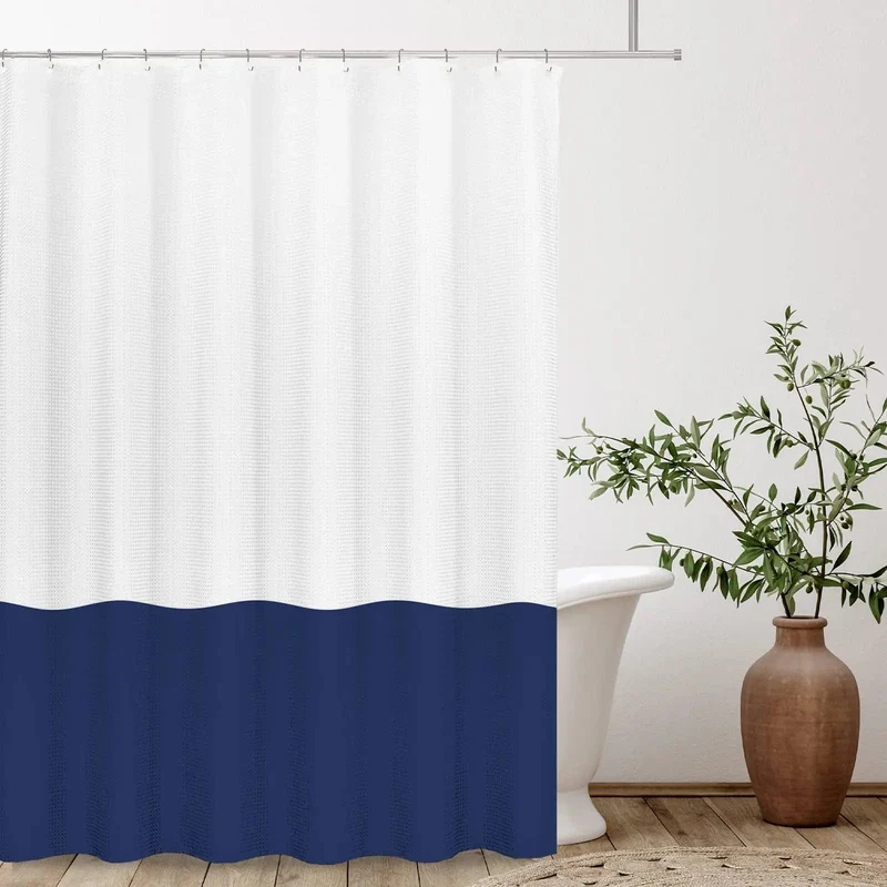 Rideau de douche biton blanc et bleu