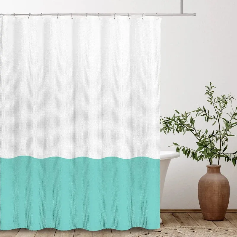 Rideau de douche biton blanc et cyan