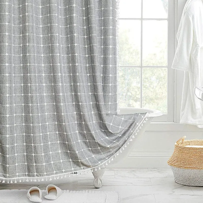 Rideau de douche à quadrillage gris chic