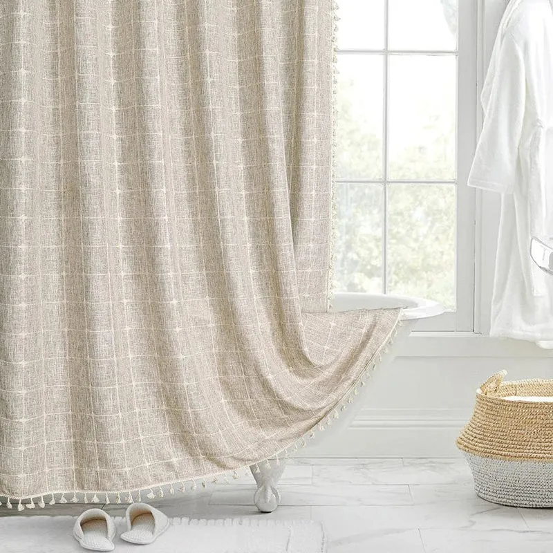 Rideau de douche à quadrillage beige chic
