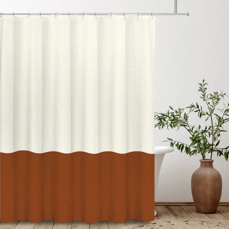 Rideau de douche biton blanc et terracotta