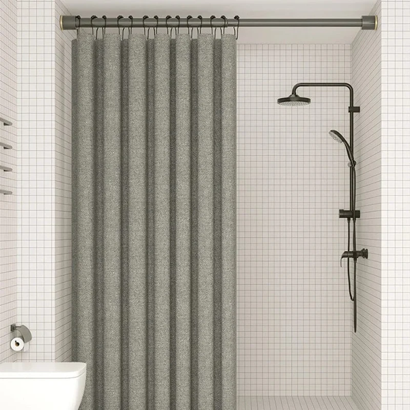 Rideau de douche imitation lin gris