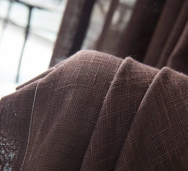 Rideau lin marron foncé long et chic