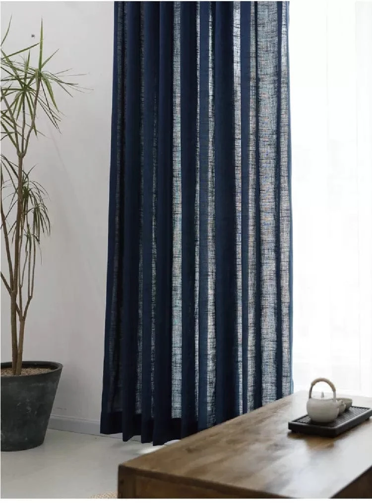 Rideau lin bleu roi chic
