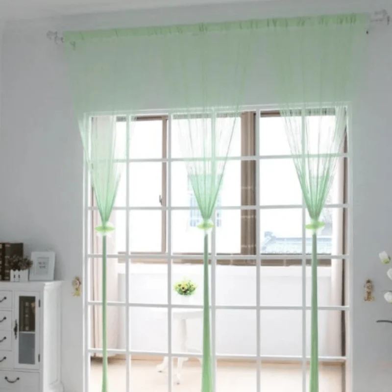 Rideau fil vert long