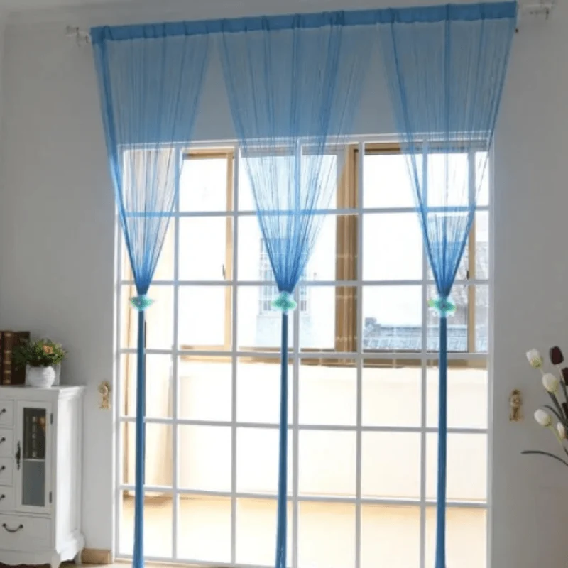 Rideau fil bleu long