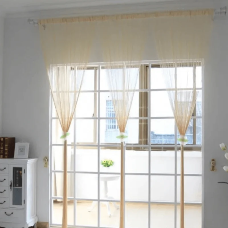 Rideau fil beige long