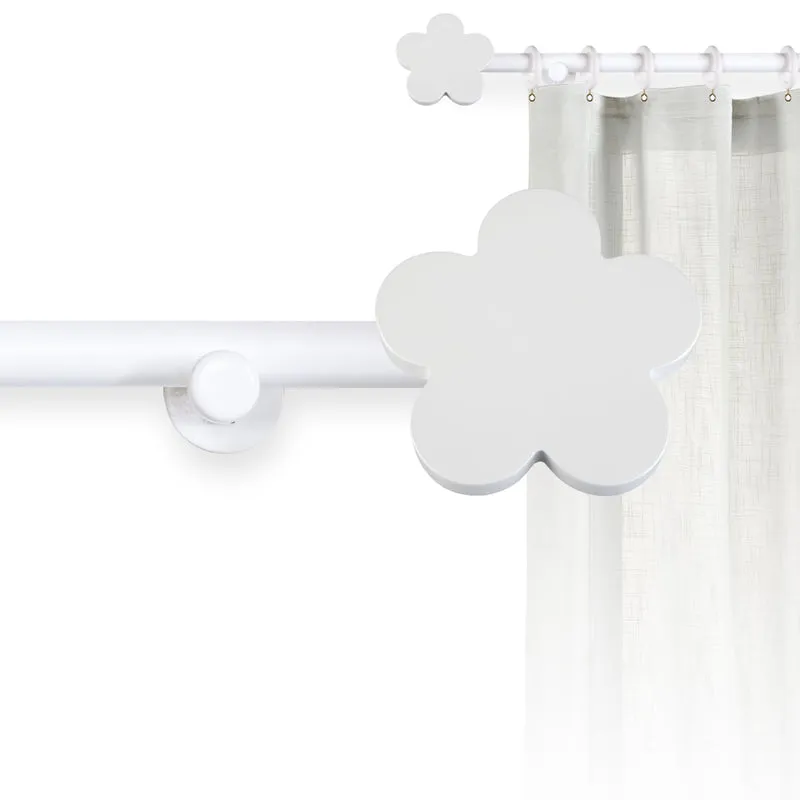 Tringle à rideau Ø22mm Fleur blanche Avec anneaux Installation au mur