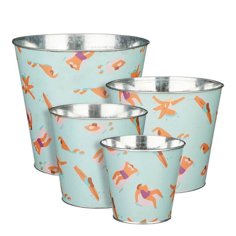 Pot de fleurs en zinc bleu piscine 18 cm