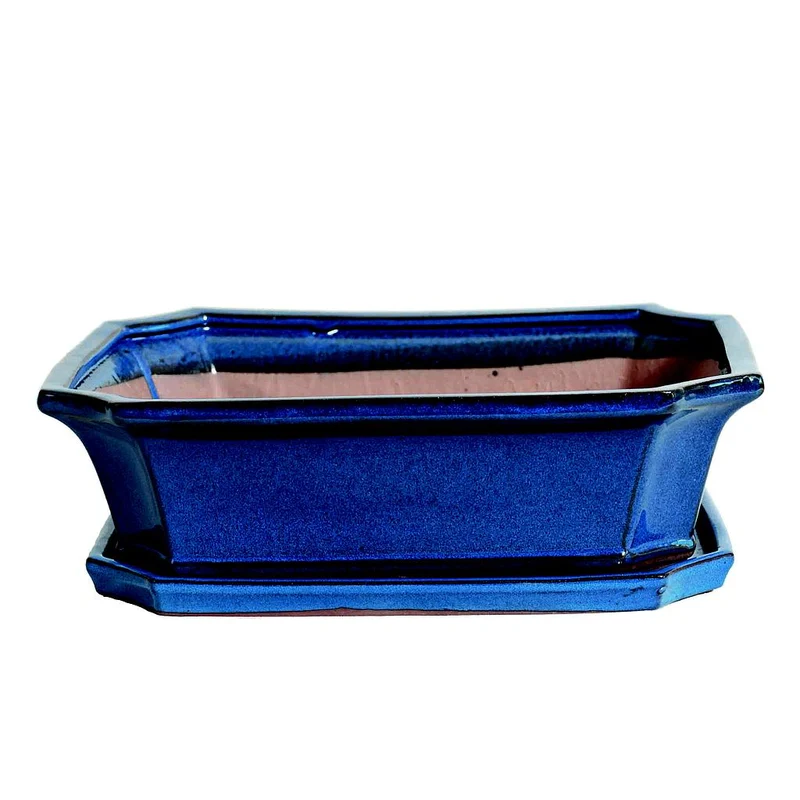 Jardinière Rectangulaire Bleue Avec Soucoupe 29x23x10cm