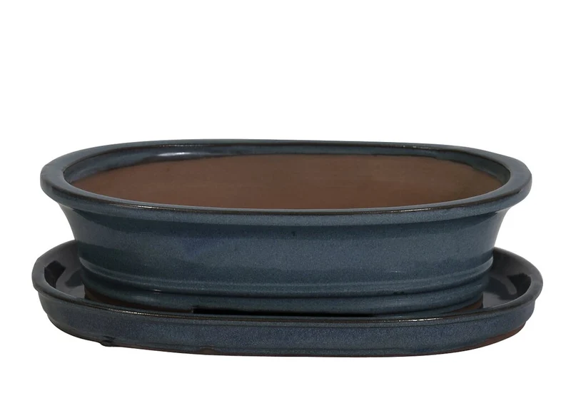 Pot Ovale Vert Avec Soucoupe 31x25x9cm