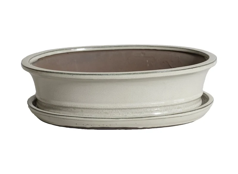Jardinière Ovale Crème avec Soucoupe 31x25x9cm