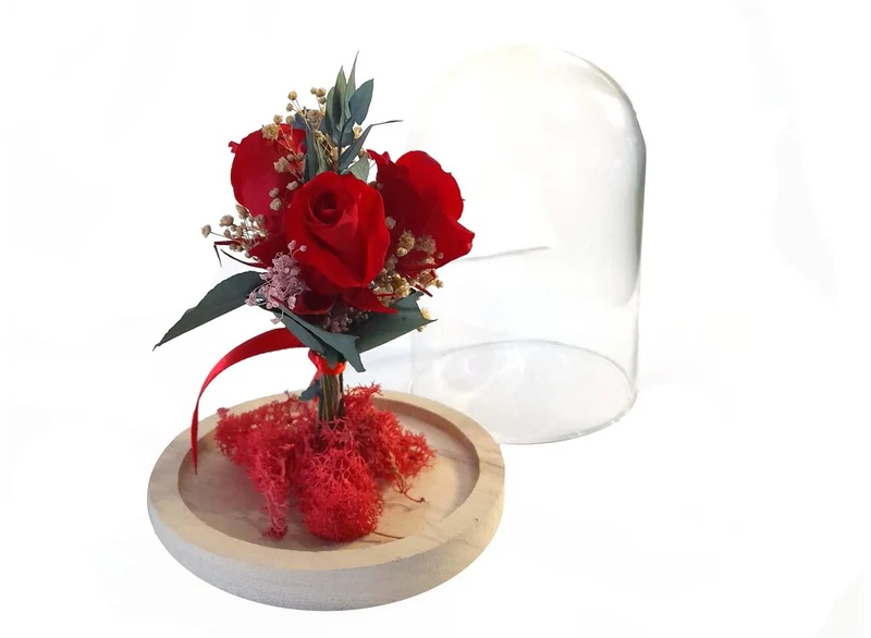 Dôme Verre S 3 Roses 16x12cm