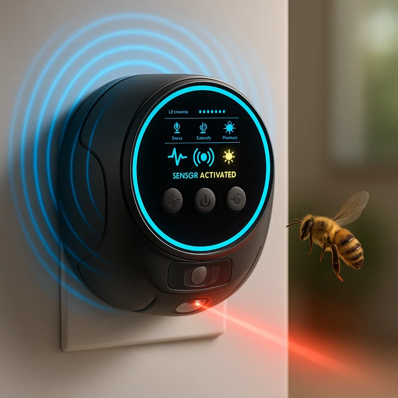 Ultraschall Wespen, Bienen & Mäuse Vertreiber | 360 Grad Schädlingsabwehr für Haus und Terrasse | Schallwacht